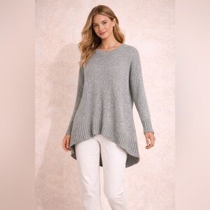Eileen Fisher Wool Blend Gray Women's Sweater High Low Hem Knit Top Size S/M